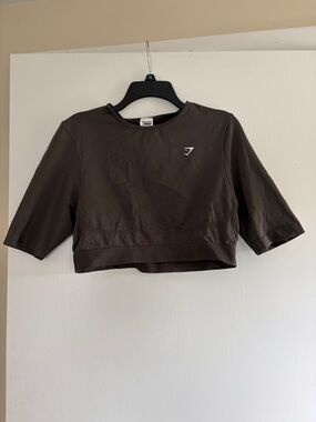 Gymshark Brown Short-Sleeve Cropped Workout Top